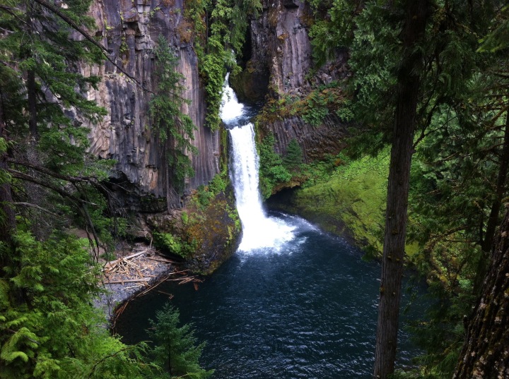 Toketee Falls and hiking trail in Southern Oregon along the Highway of Waterfalls